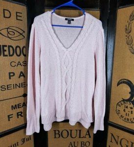CHAPS Womens Pink Silver Shimmer Sparkle Cable Knit Sweater size extra large XL